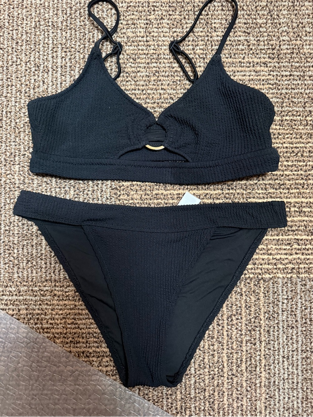 Aerie new without tags Black Textured Ring-Front Bikini Set